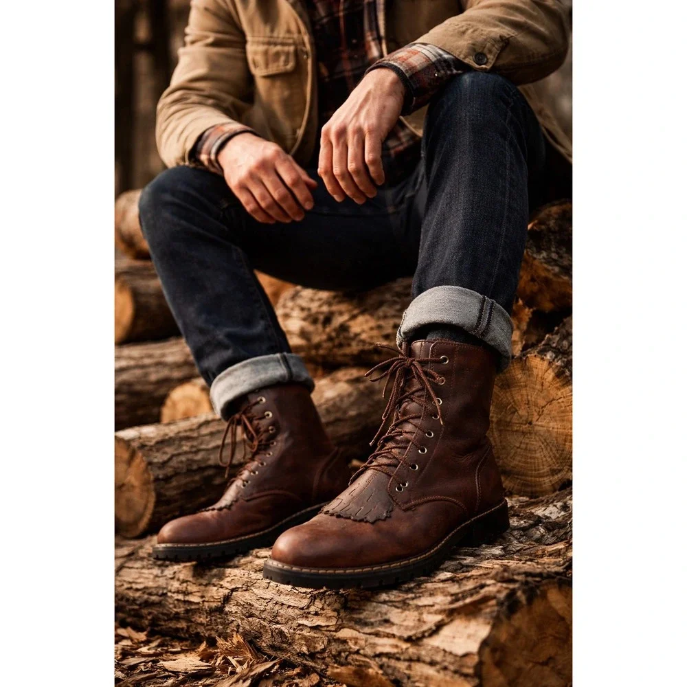 Durango SW535 Men's 9D Lace Up Boot Rust Leather Vibram Sole Kiltie Western Work